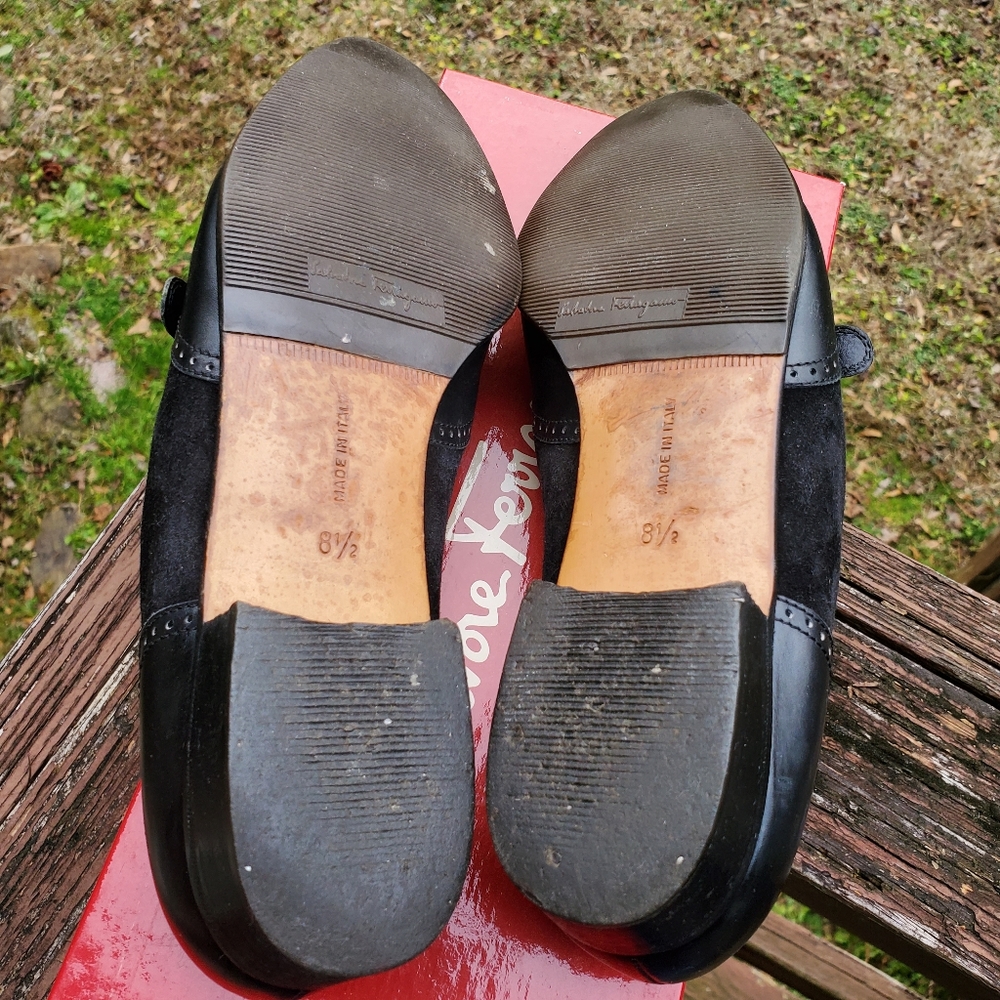 Salvatore Ferragamo Black Leather & Suede Loafers - Picture 14 of 15
